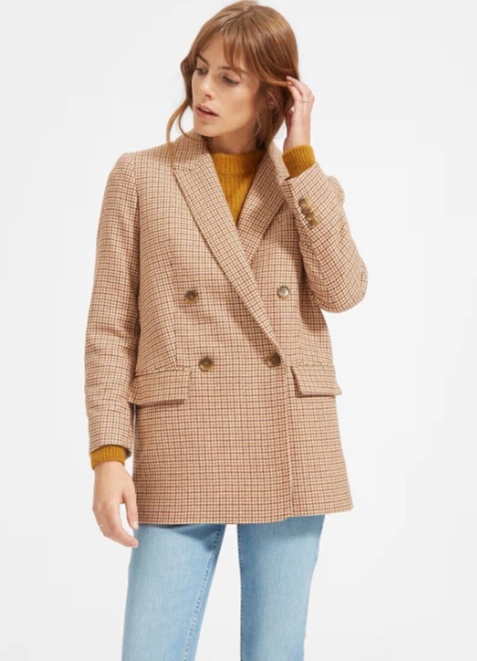 Everlane Oversized Blazer Houndstooth Plaid Wool Blend Double Breasted Jacket